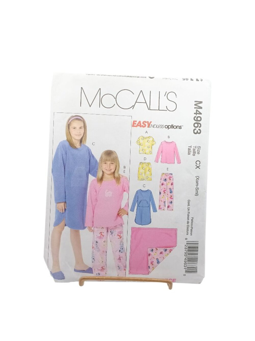 UNCUT McCalls M4963 Girls Sewing Pattern Pajamas Shorts Gown & Blanket CX Xsm-Sm